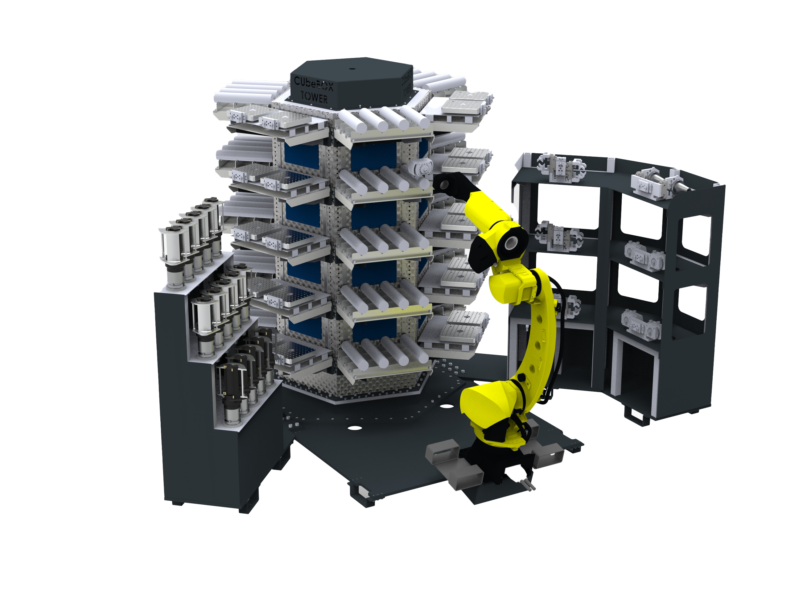 Tezmaksan CubeBOX Tower — Celule robotizate de deservire CNC
