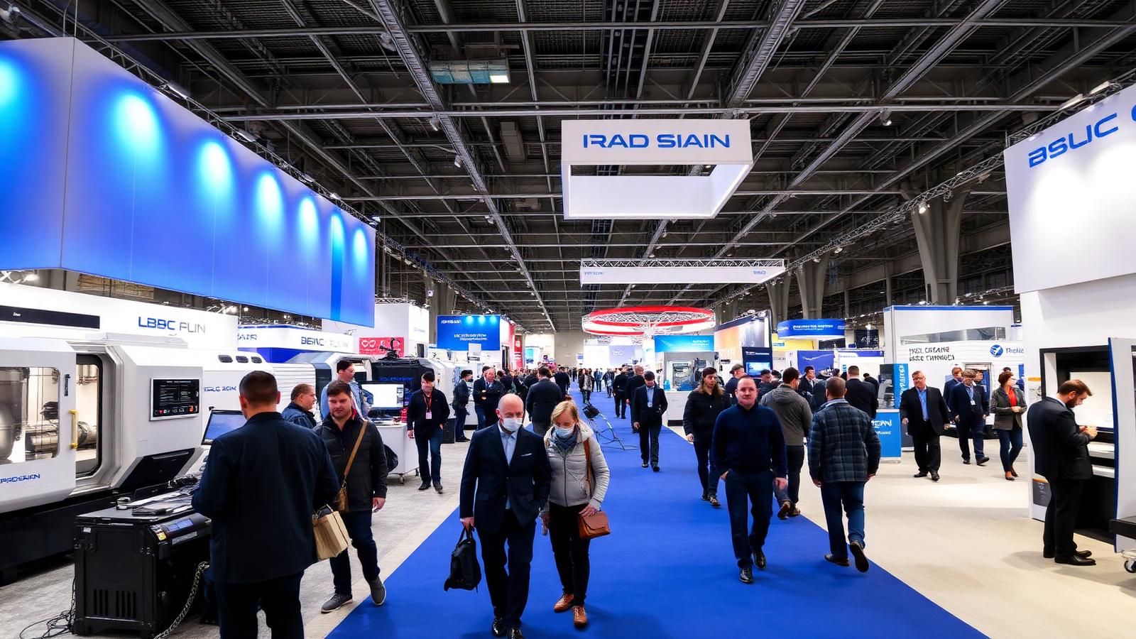 Hală de târg cu standuri de utilaje CNC la EMO Hannover